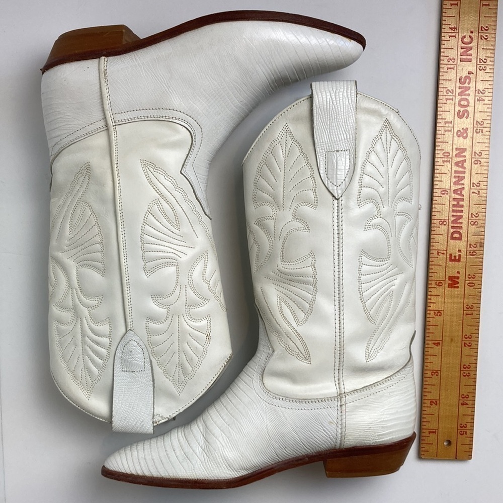 Vintage Brass Plum White Genuine Leather Cowboy Boots 6.5 Rodeo 80’s Rockabilly - Picture 15 of 16